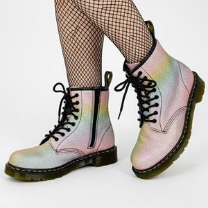 DR. MARTENS 1460 GLITTER J Youth Rainbow Ombre Combat Boots US Women 5 / Youth 4